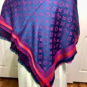 Red and Blue Silk and Cashmere Designer scarf